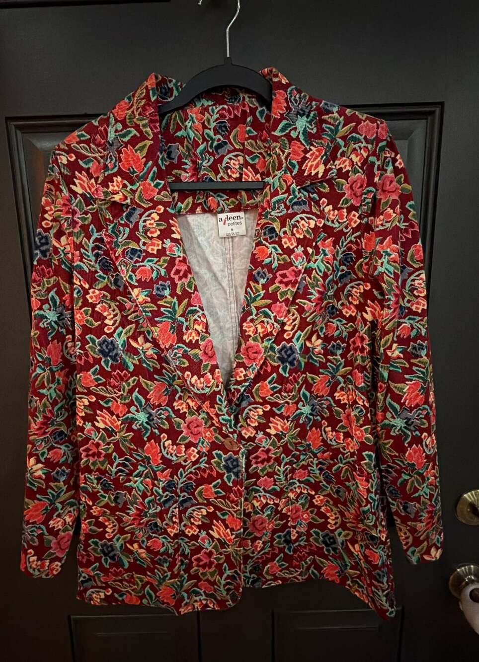 Aileen Petites Floral Blazer Size M Corduroy Red